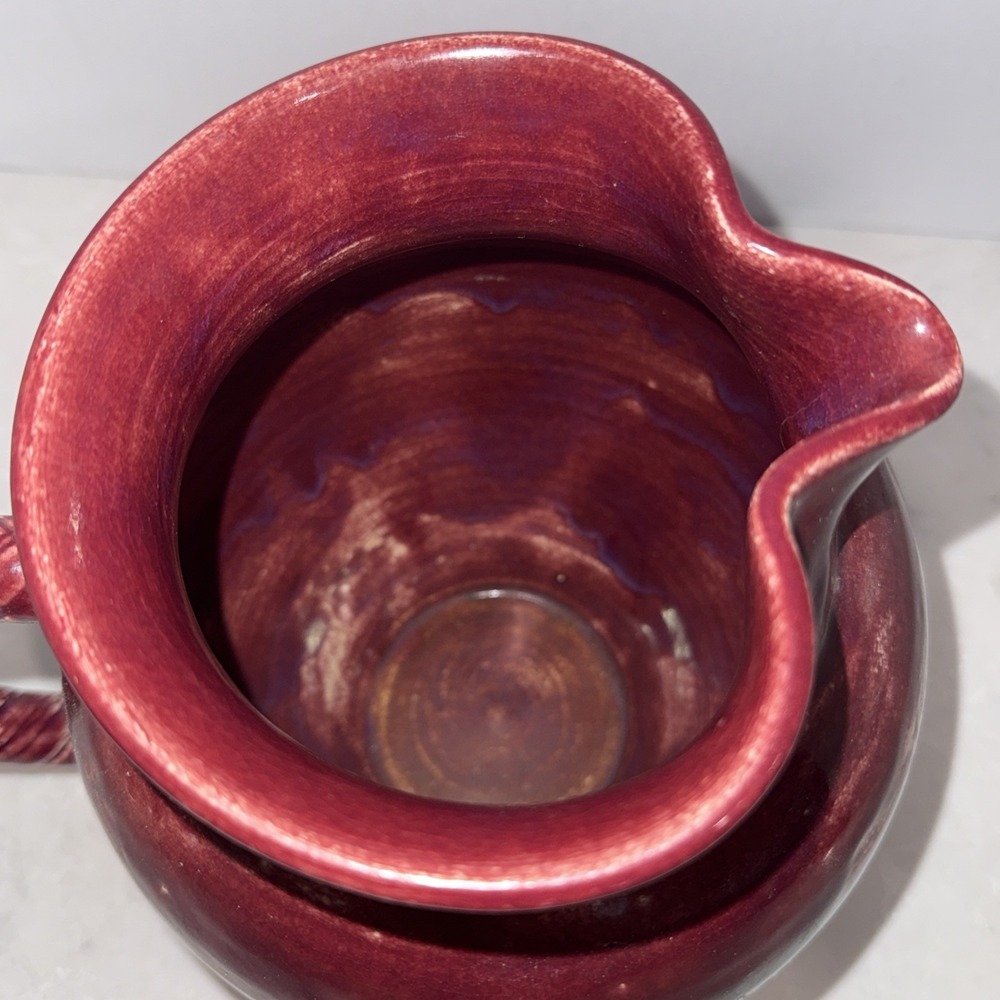Red Ceramic Pitcher With Thatched Handed - Picture 7 of 12
